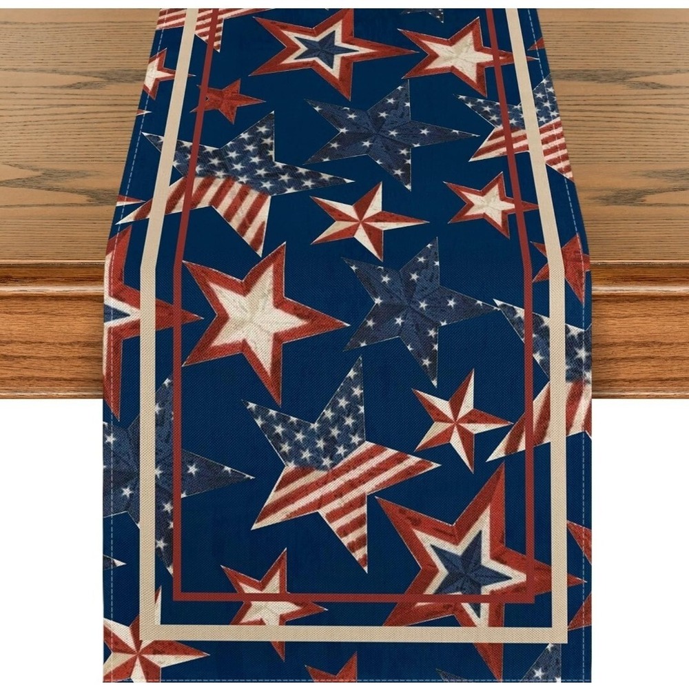 4th‎ of July Table Runner Stars Stripes  USA Patriotic Red White Blue 72x13in